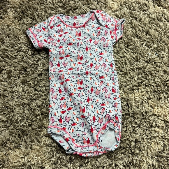 Petit Bateau Other - Petit Bateau Baby Girl Pink Floral Bird Print Onesie Bodysuit 12 Months